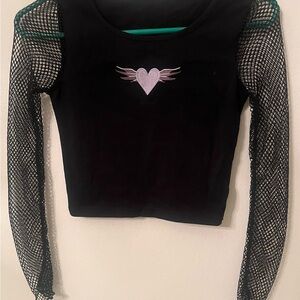 Black Mesh Sleeve Heart Top